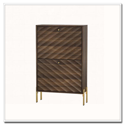23.6 Inch Walnut Shoe Cabinet, Mid-Century Modern Freestanding Shoe Cabinet, Freestanding Organizer With Metal Legs