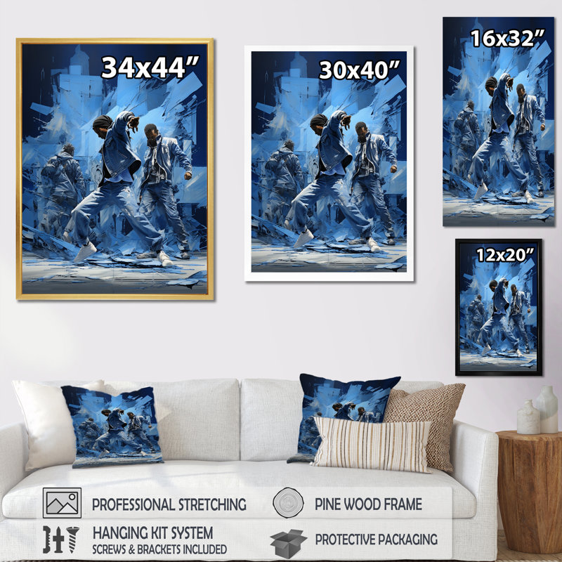«Black and Blue Break Dance Fusion I», reproduction d'art sur toile, Cadre doré simple, H 20 po x l 12 po x P 1 po