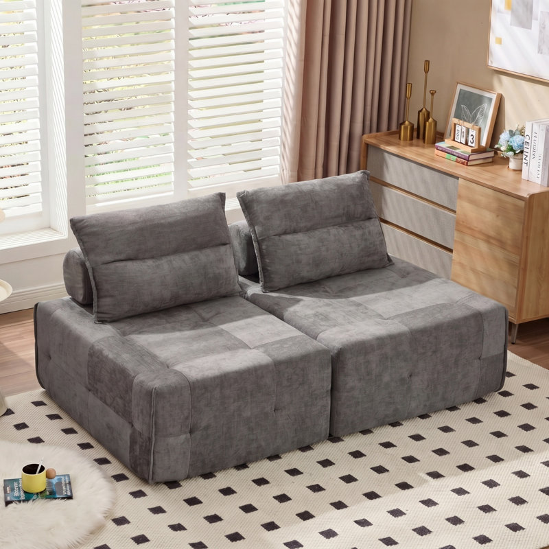 Canapé modulaire en chenille à assise profonde, dossier réglable, canapé compressé pour le salon, 2 pièces, GREY