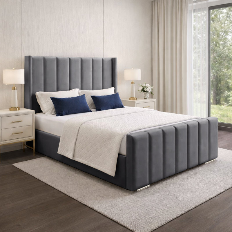 Premium Luxury Wingback Panel Bed Frame, Kingsize (5'), Grey