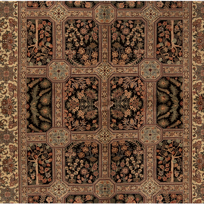 Tapis noir / brun / beige / doré de haute qualité noué à la main