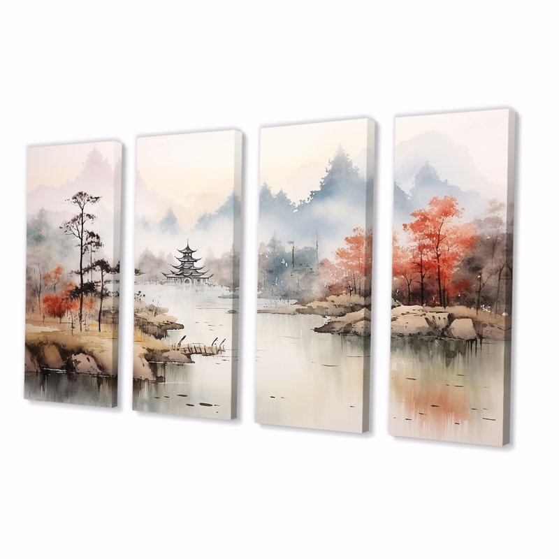 «Tranquil Chinese Landscape Serenity II - China», ensemble de 4 pièces d'art mural, H 28 po x l 48 po
