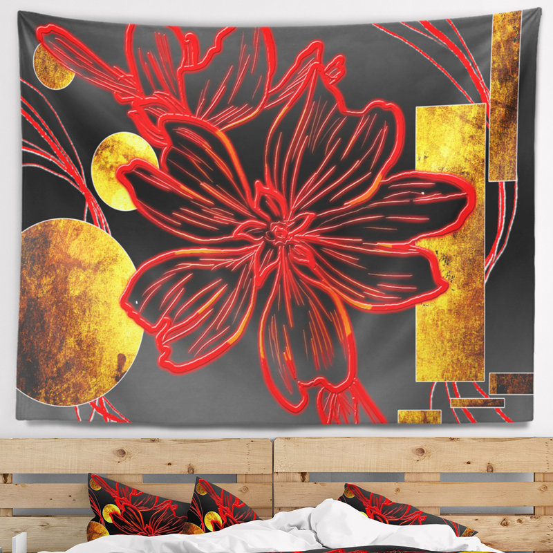 Tapisserie florale abstraite, H 50 po x l 60 po