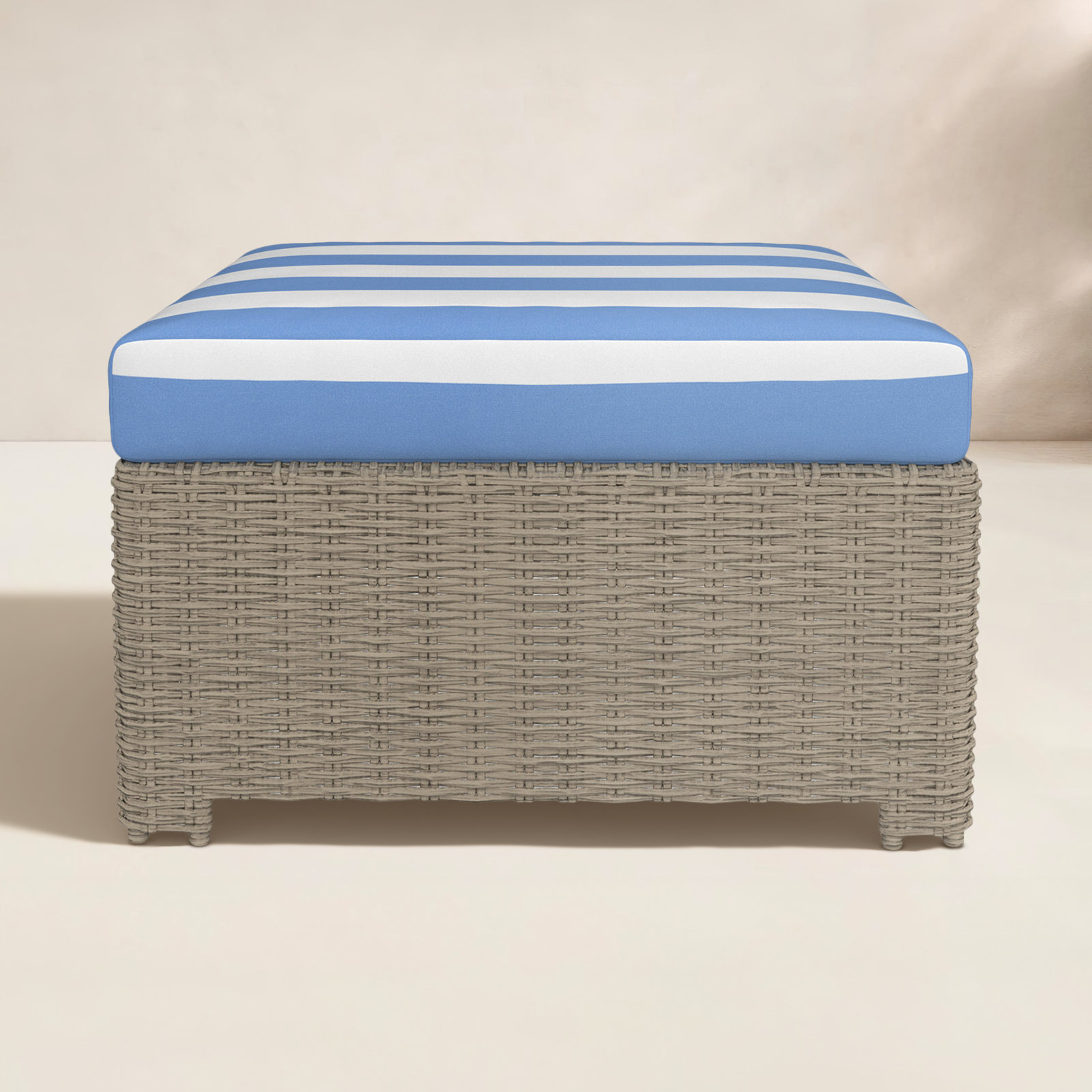 Outdoor Ottoman With Sunbrella Cushions, Refuge Ocean