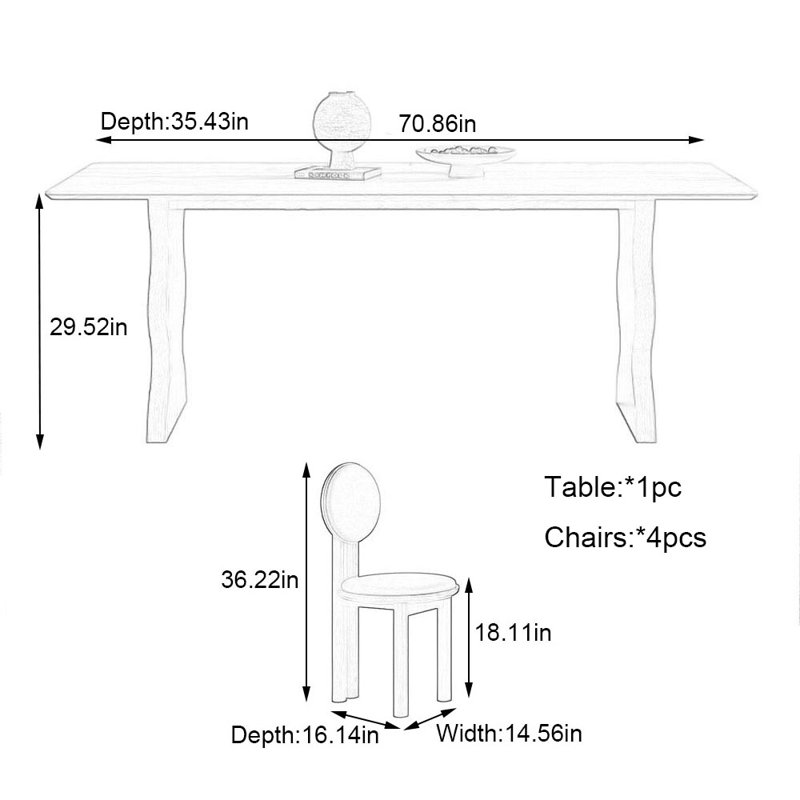 Table et chaises de salle à manger simples, H 29,52 po x L 70,86 po x l 35,43 po