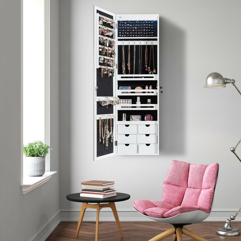 Armoire à bijoux murale avec miroir Anyha, Blanc