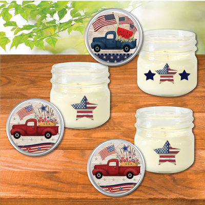 Celebrate 250 Patriotic Blue & Red Truck 4 oz Citronella Soy Wax Candle 3 pc. Set