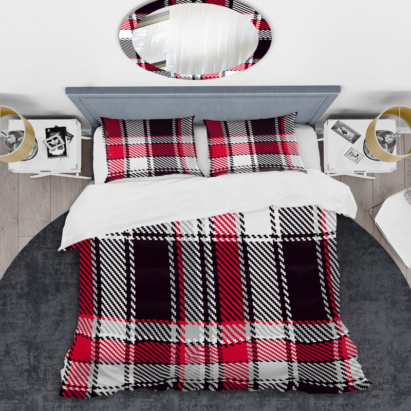 Tartan à carreaux rouge et noir - Ensemble de housse de couette abstrait - Microfibre de polyester