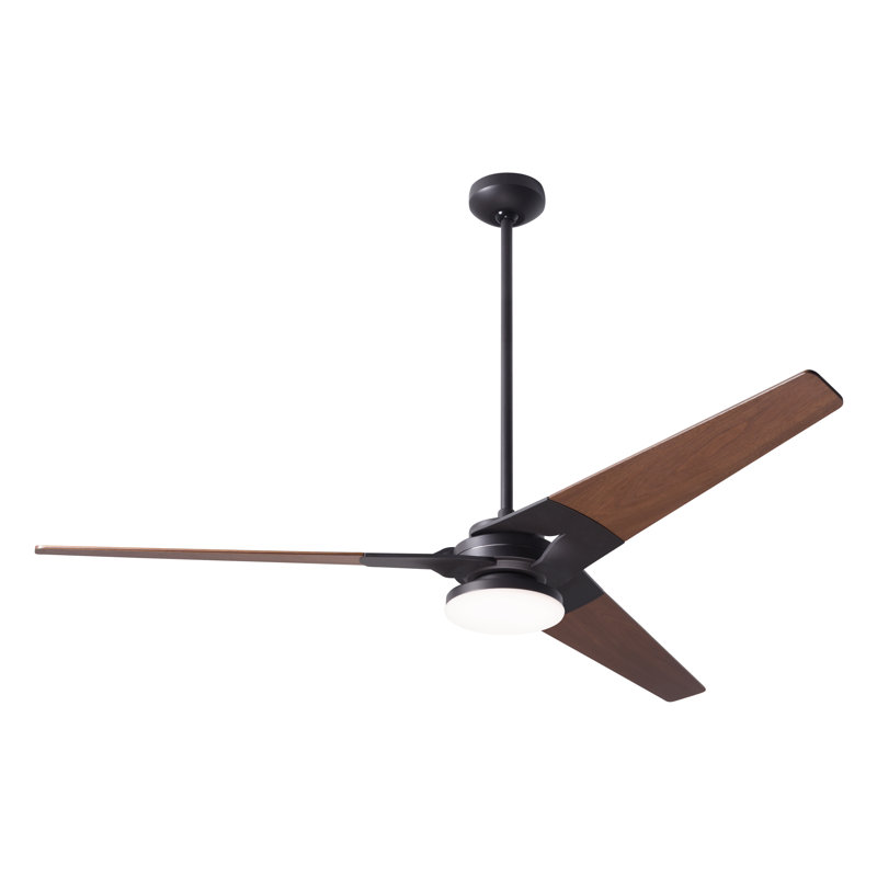 Torsion LED Downrod Ceiling Fan, Handheld Remote, Mahogany, Dark Bronze