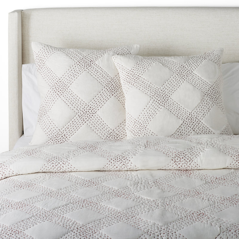 Feba Hand Hooked Plaid Quilt - Twin, Twin Quilt, White/Red