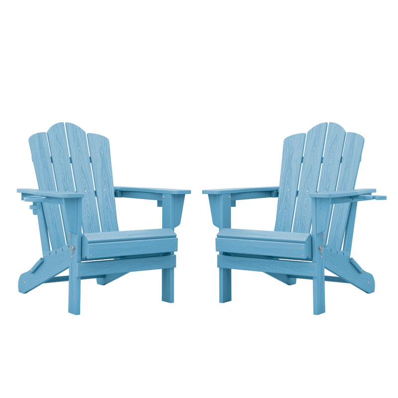 Ayanda HDPE Folding Adirondack Chair With Dual Cup Holder(Set Of 2), Blue