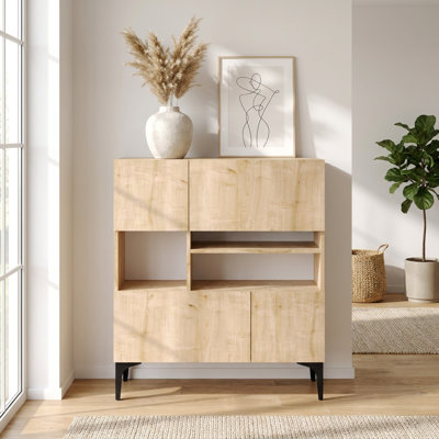 Console asymétrique moderne avec rangements ouverts et fermés