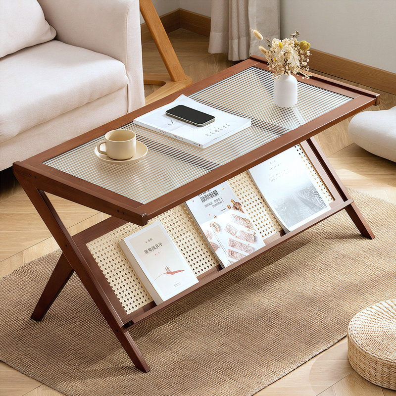 Table basse moderne Mid-Century avec plateau en verre