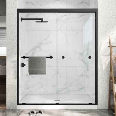 43-48 in. W x 72 in. H Double Sliding Framed Shower Door in Matte Black with Clear Tempered Glass