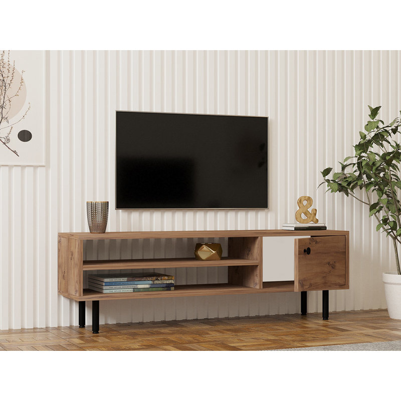 Modern TV Stand with Wall-Mount Option, Atlantic Pine, 47.2 x 15.7 x 15.0 inches | 100% Melamine Coated Particle Board, Thickness: 0.7 inches | Numerous Shelves, Stylish & Functional Home Entertainment Center