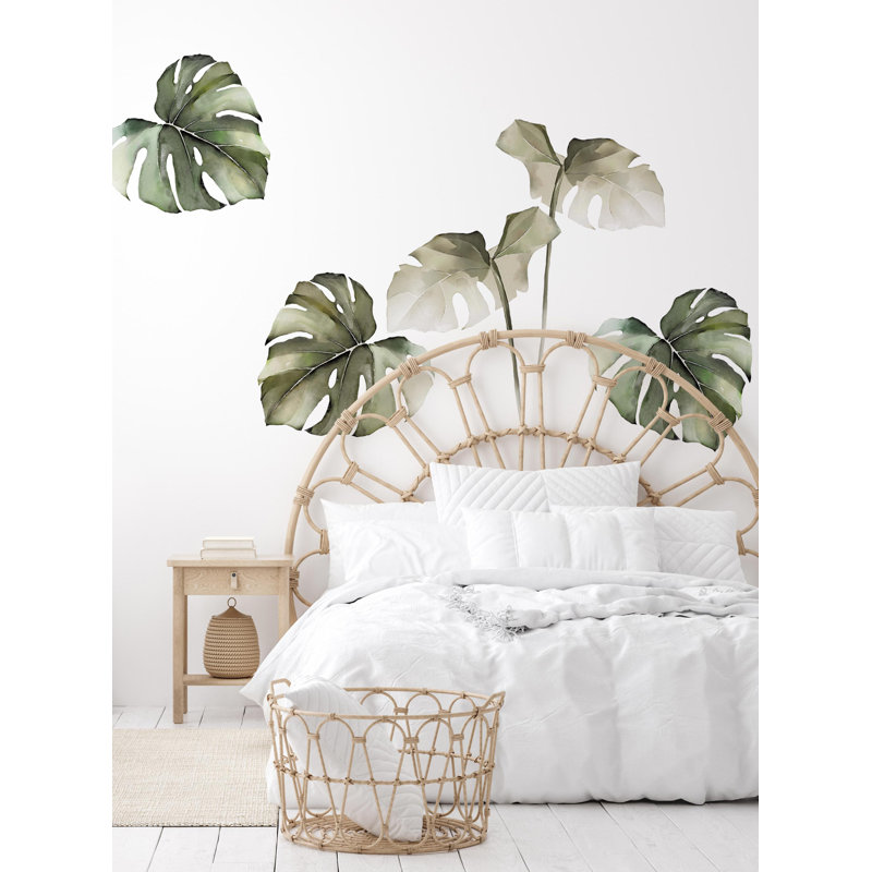 Adhésif décoratif feuilles de jungle tropicale Monstera, Vert safari