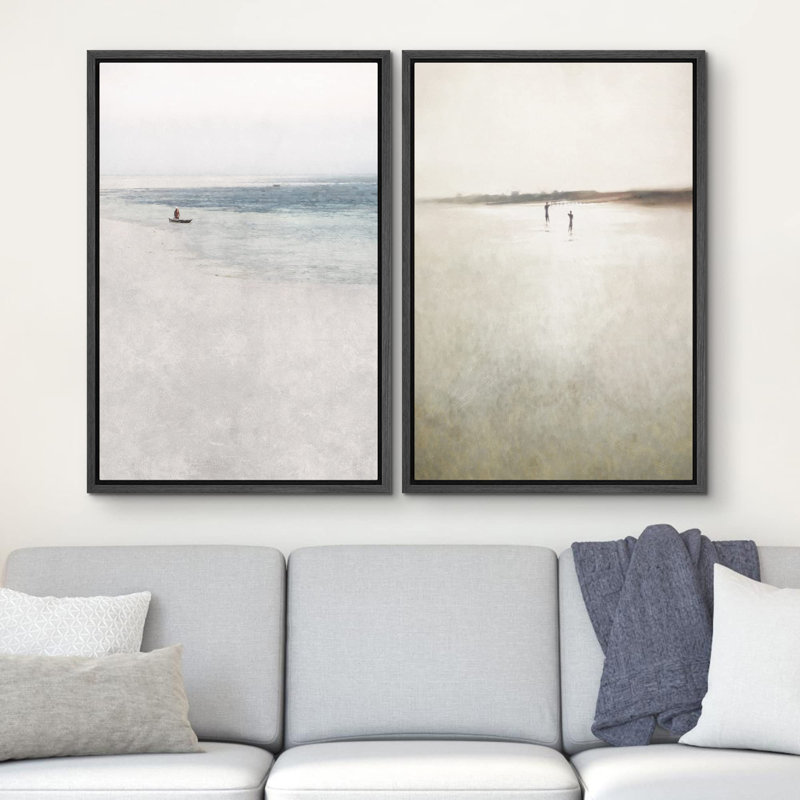 Aquarelle, plage froide, océan, nature, désert, art moderne, décoration murale, calme, détente, 2 pièces, Noir