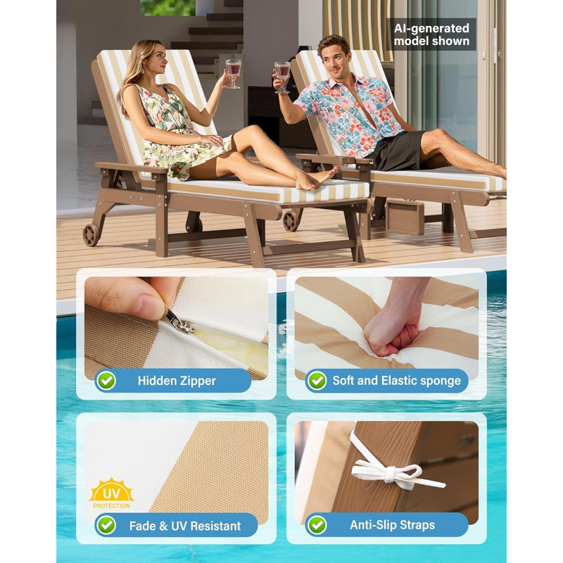  Outdoor Chaise Lounge Cushion Olefin Fabric Waterproof Fade-Resistant, Yellow/White Striped