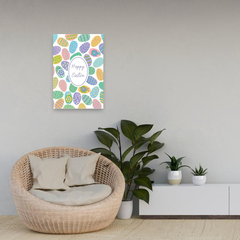 Joyeux œufs de Pâques colorés, impression délicate de printemps fantaisiste, 24" H x 16" W