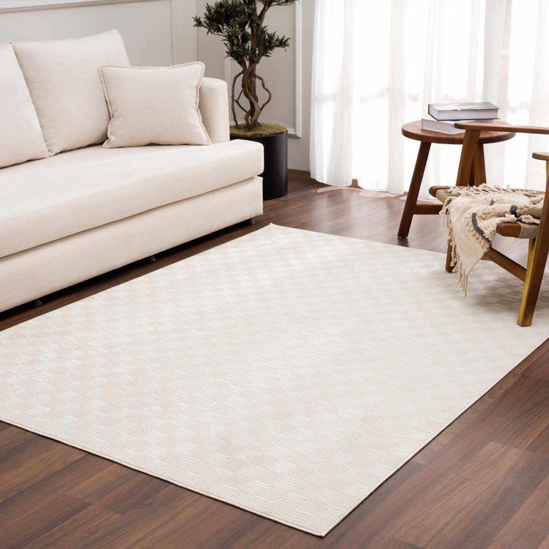 Tapis crème moderne lavable à la machine Kwan, Rectangle 6 pi 7 po x 9 pi