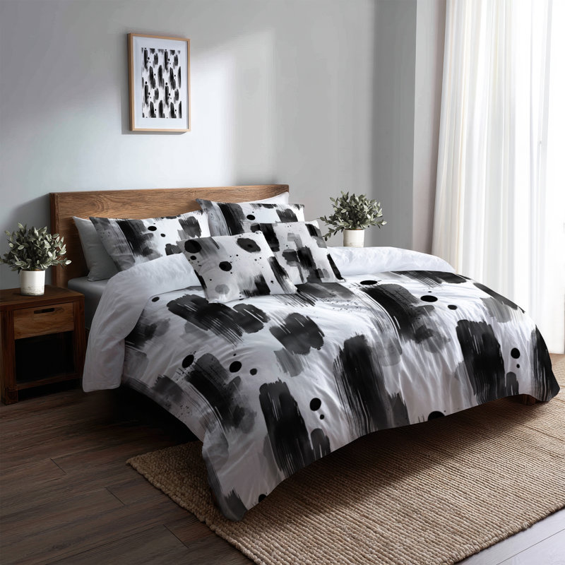 Ensemble de literie 6 pièces Modern Modern - noir minimaliste avec taies décoratives et coussins décoratifs