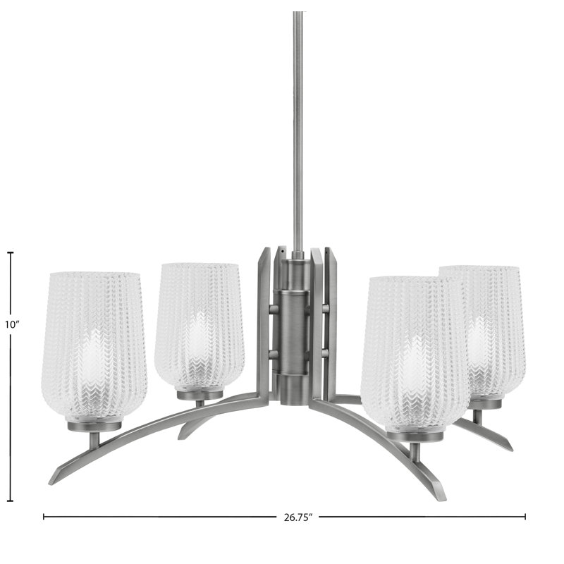 Lustre lumineux avec verre texturé transparent 5 po, H 58,25 po x l 26,75 po x P 26,75 po, Graphite, 4