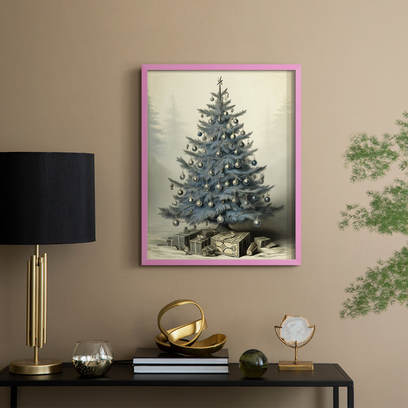 «Christmas Holiday Art CDLxxvii», reproduction d'art encadrée - bois massif, Rose, H 11 po x l 9 po