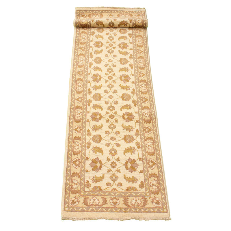 Tapis de couloir en Tapis décoratif laine noué à la main de conception unique noué à la main New Age 2 pi 10 po x 11 pi 10 po de couleur crème et brun