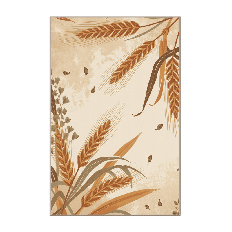 Machine Washable Paesyn Wheat Country Rustic Vintage Look Rug in Beige – Beige Binding, 3x5