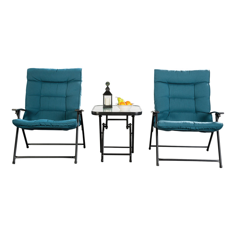 Ensemble de conversation d'extérieur pour 2 personnes avec coussins Wilba, Bleu