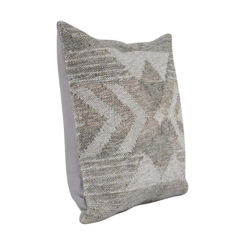 Gray and Beige Geometric Handwoven Outdoor Throw Pillow