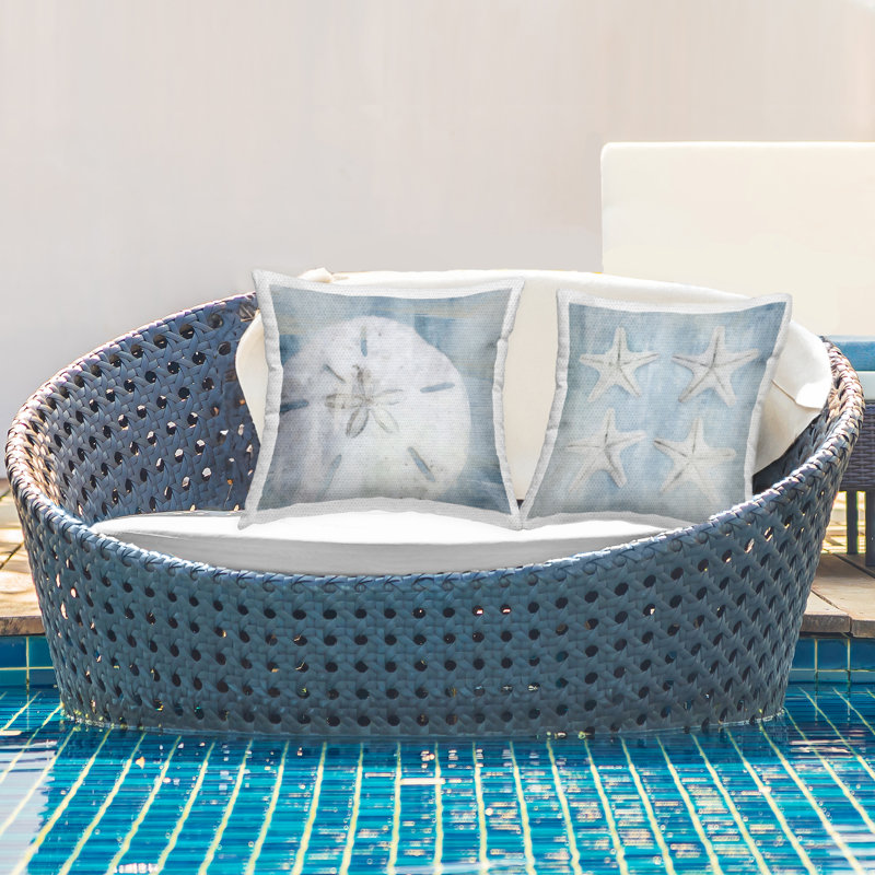 Ensemble de coussins d'extérieur 2 pièces Mute Blue Beach Starfish par Nina Blue