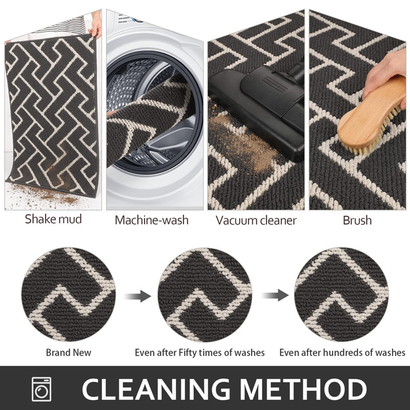 Seriah Non-Slip Geometric Indoor Doormat, Dark Grey