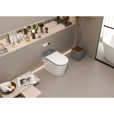 MEJE Simple and Elegant One Piece Smart Toilet, Heated Bidet with Dryer and Warm Water, Auto Flush, Auto Open and Close, with Remote Control, Night Light, White