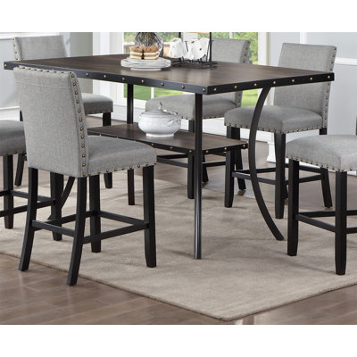 Modern Classic Dining Room Furniture Natural Wooden Dining Table 6X High Chairs Gray Fabric Nail Heads Trim Storage Shelve 7Pc Counter Height Dining S -  Red Barrel StudioÂ®, 8CFD9623FF414F099057FAE7C2C590BB