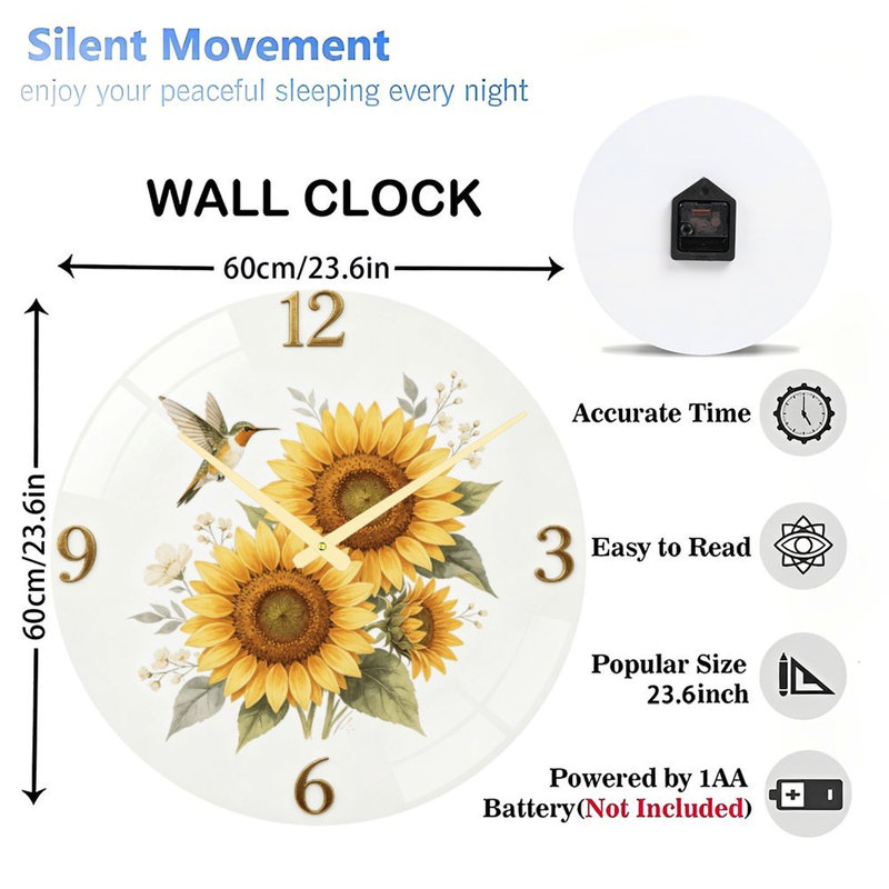 Horloge murale tournesol (2) - horloge murale 24 po