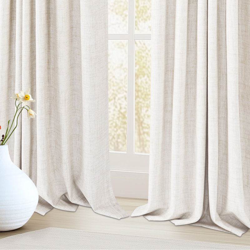 Paire de rideaux occultant et texturé 100% lin 50 po (ensemble de 2), L 50 po x L 90 po, Beige