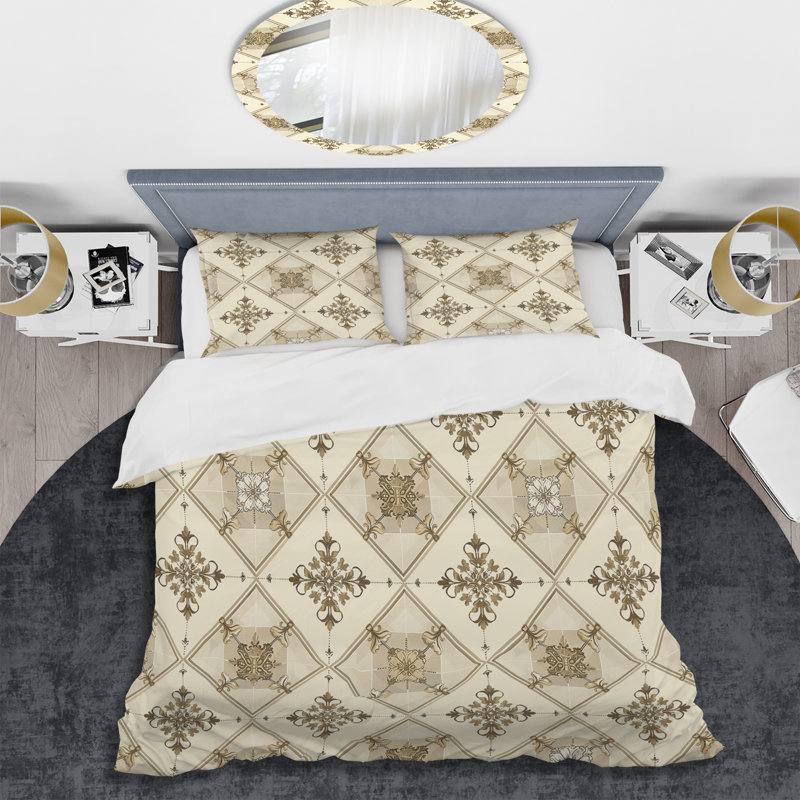 Ivory Cream Argyle Charm - Transitional Duvet Cover Set, Twin Duvet Cover + 2 Standard Shams