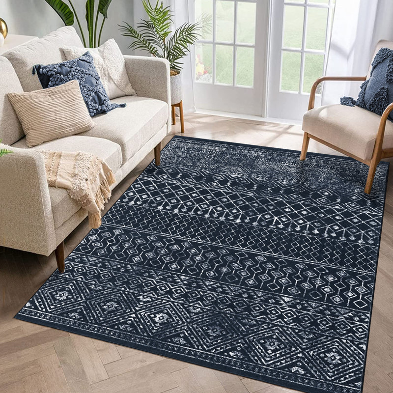 Boho Machine Washable Rug for Living Room Indoor Carpet for Home Decor Aesthetic Non-Slip Rug for Bedroom Dining Room Hallway Kitchen Office Nursery Playroom Teen Dorm