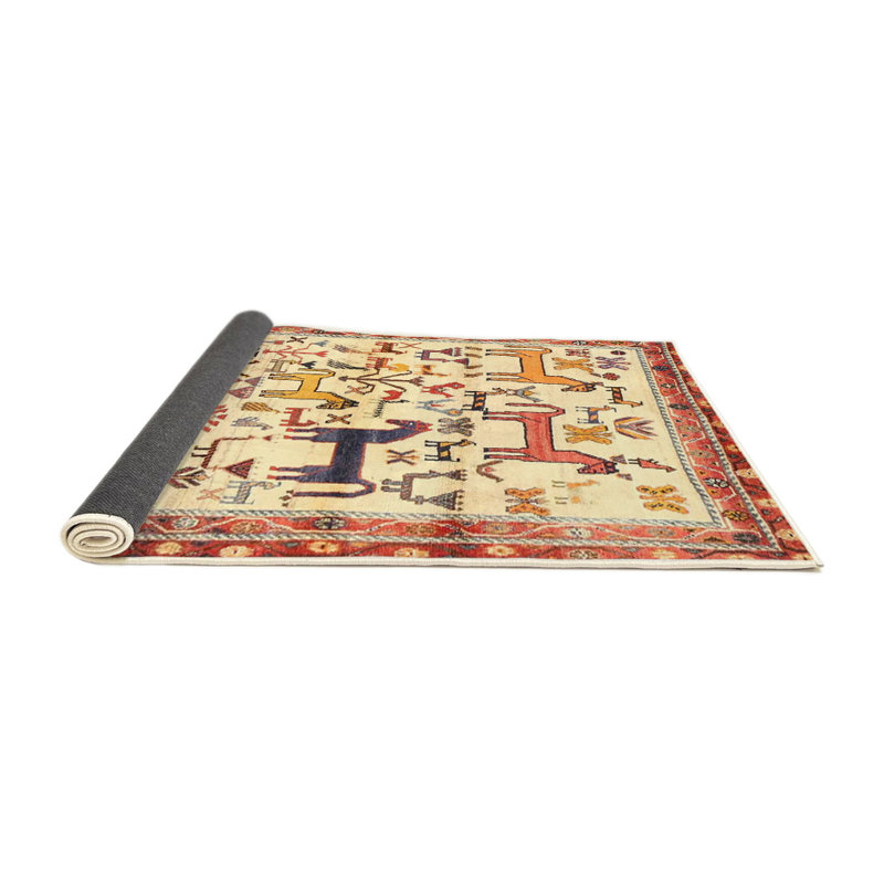 Tapis beige / rouge Haugland, Rond 4 pi