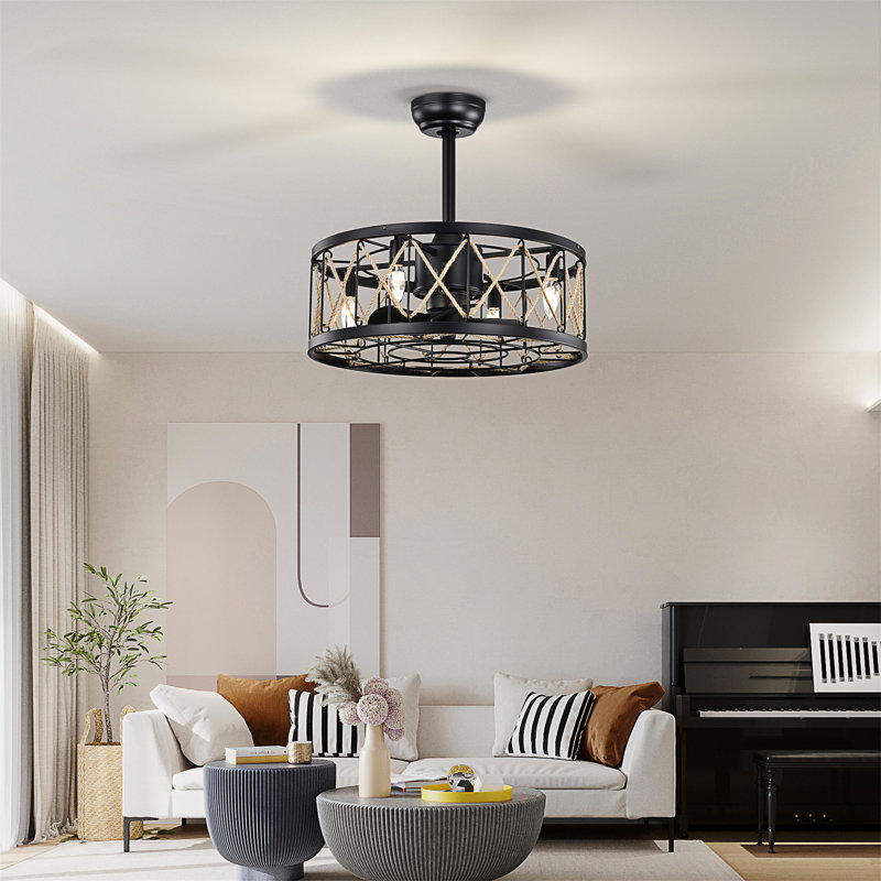 Ploutarchos 20.4'' Ceiling Fan with Light Kit, Black
