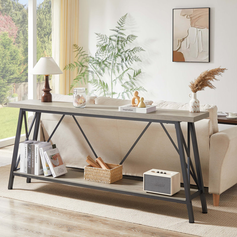 Versatile And Durable Sofa Table With Extra Storage And Adjustable Feet, Entryway Table with 2 Tier Storage Shelves, Gray