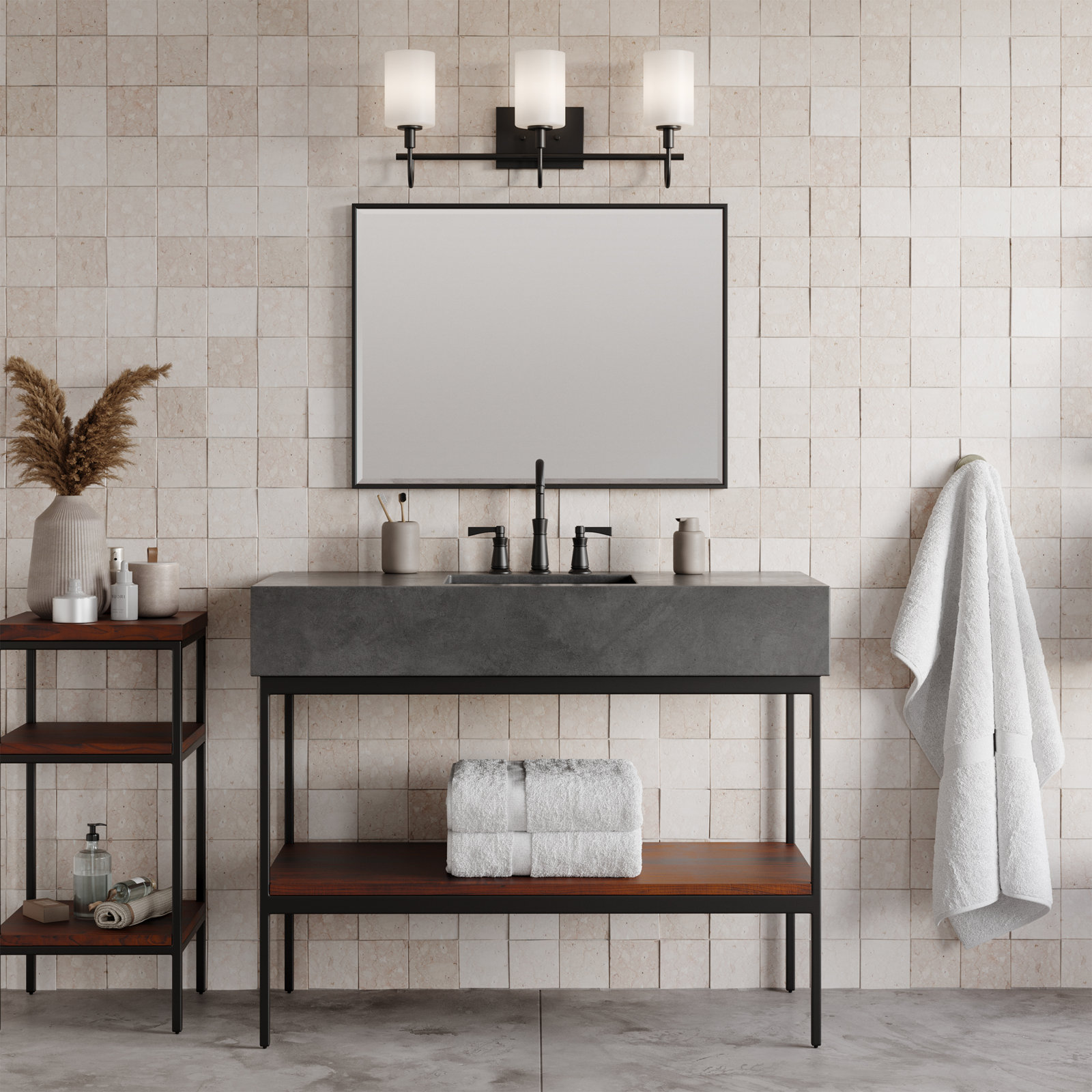 Rowley 3 Light Frosted Dimmable Vanity Light, Midnight Black
