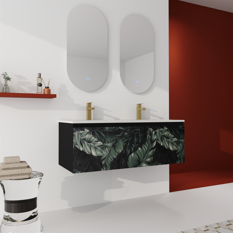 Meuble-lavabo double 47,6 po avec plateau en céramique Verdia