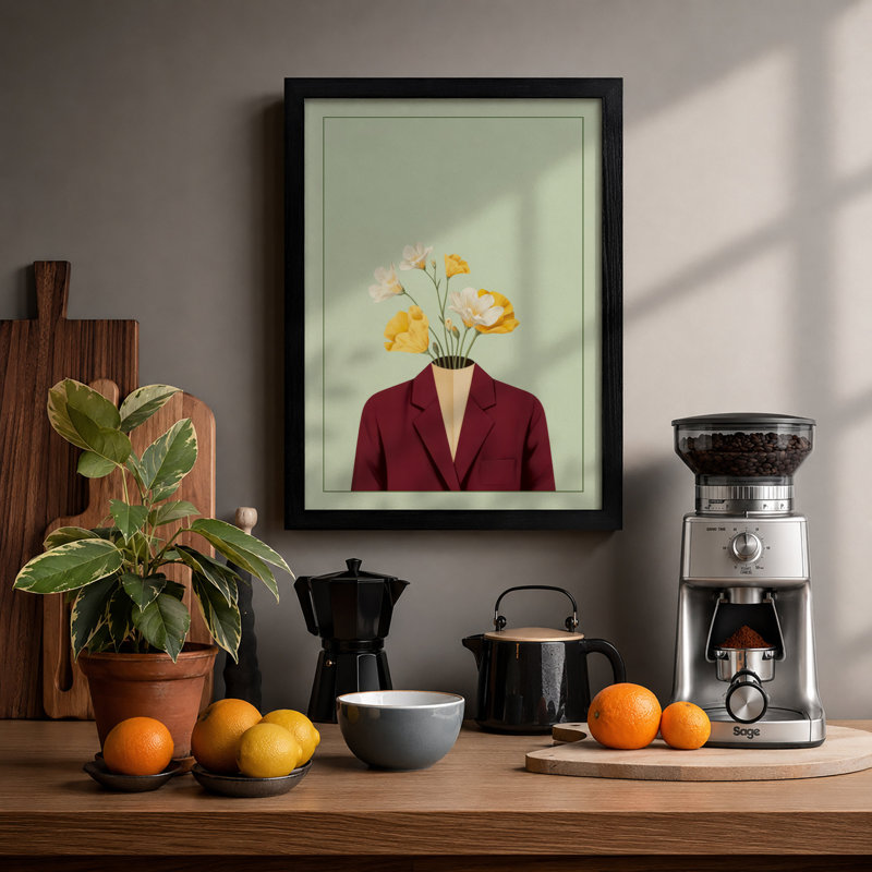 Blossom in Burgundy Eclectic - Framed Print, A2 - 59.4 x 42.0 cm, Black