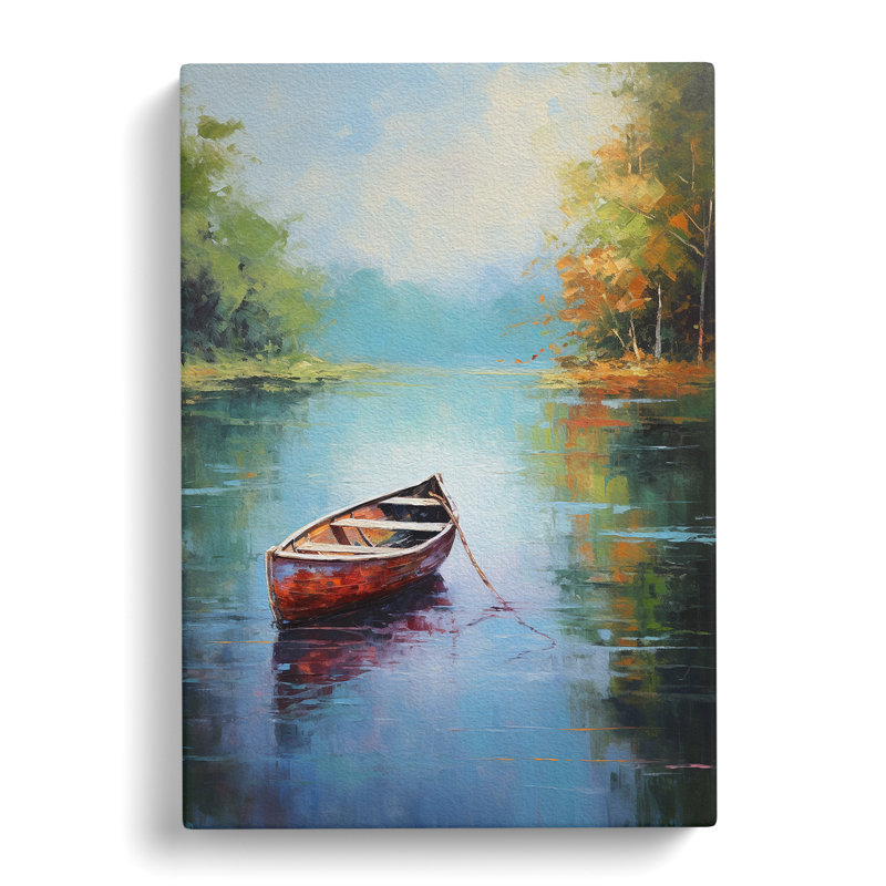 Boat On A Lake Action Painting - Print, 50cm H x 35cm W x 3cm D