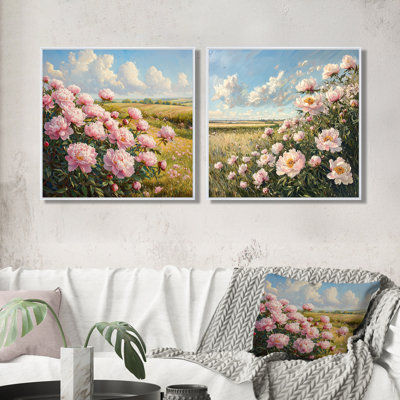 Pivoines à la ferme, bord III - art mural pivoines - décoration murale traditionnelle 2 pièces