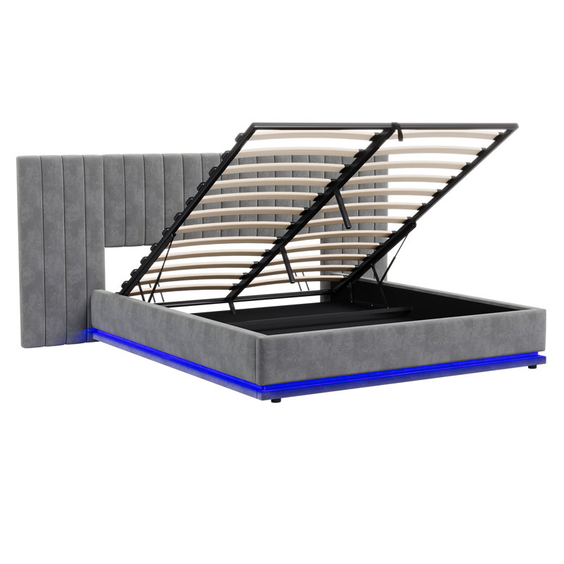4ft6 Ottoman Bed With Led, Kingsize (5'), Grey