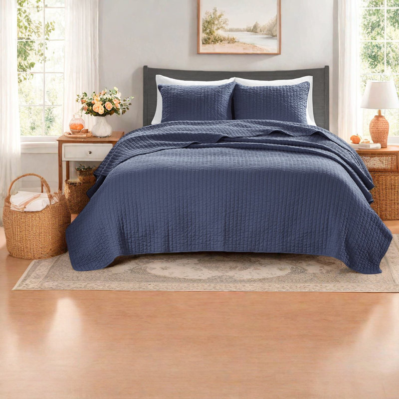 Ensembles de literie courtepointe bleu marine, microfibre de polyester de style campagnard, très grand / très grand californien pour un confort toute l'année