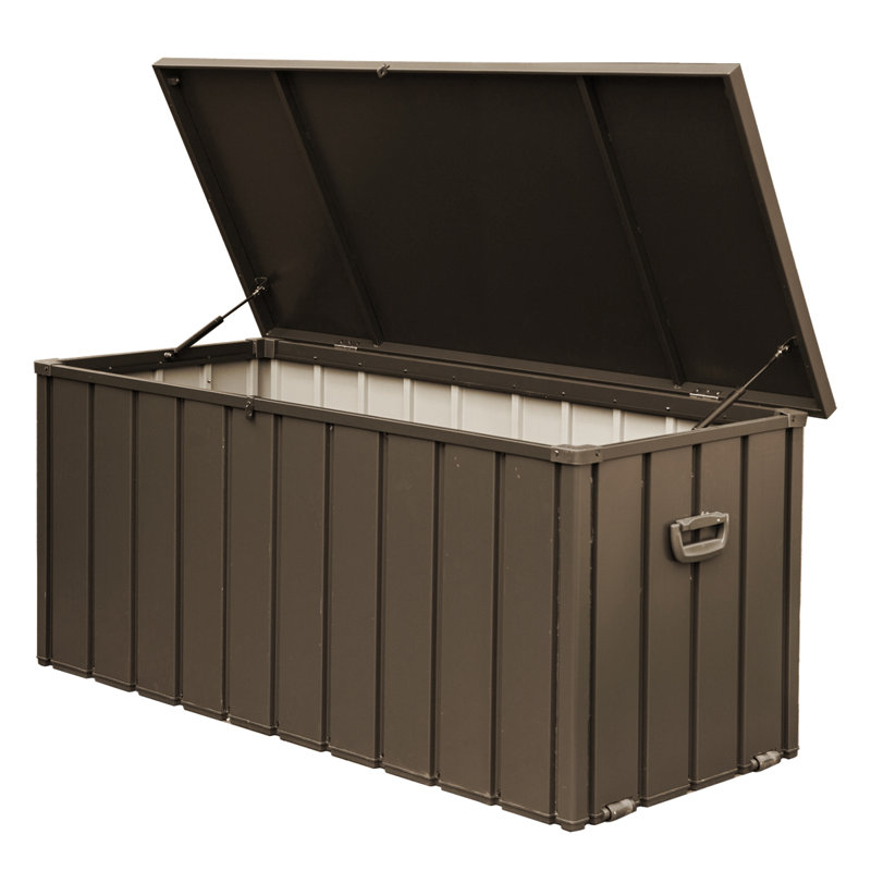 Novobey 49.42'' W 100 Gallons Water Resistant Galvanized Steel Lockable Deck Box with Wheels, Brown